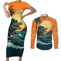 Everglades Alligator Alcatraz Vintage Couples Matching Short Sleeve Bodycon Dress and Long Sleeve Button Shirt - Wonder Print Shop