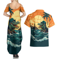 Everglades Alligator Alcatraz Vintage Couples Matching Summer Maxi Dress and Hawaiian Shirt - Wonder Print Shop