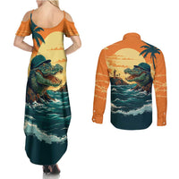 Everglades Alligator Alcatraz Vintage Couples Matching Summer Maxi Dress and Long Sleeve Button Shirt - Wonder Print Shop