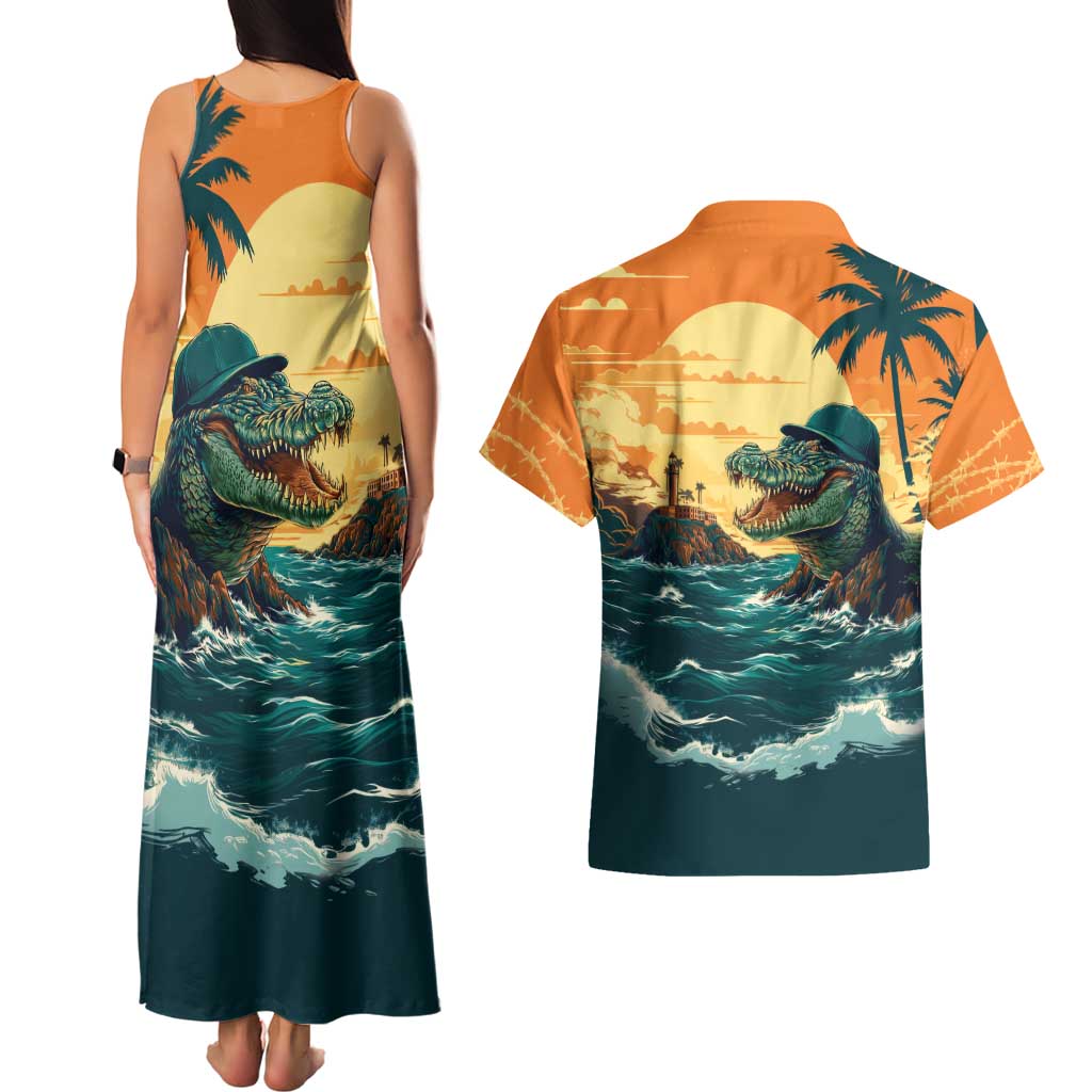Everglades Alligator Alcatraz Vintage Couples Matching Tank Maxi Dress and Hawaiian Shirt - Wonder Print Shop