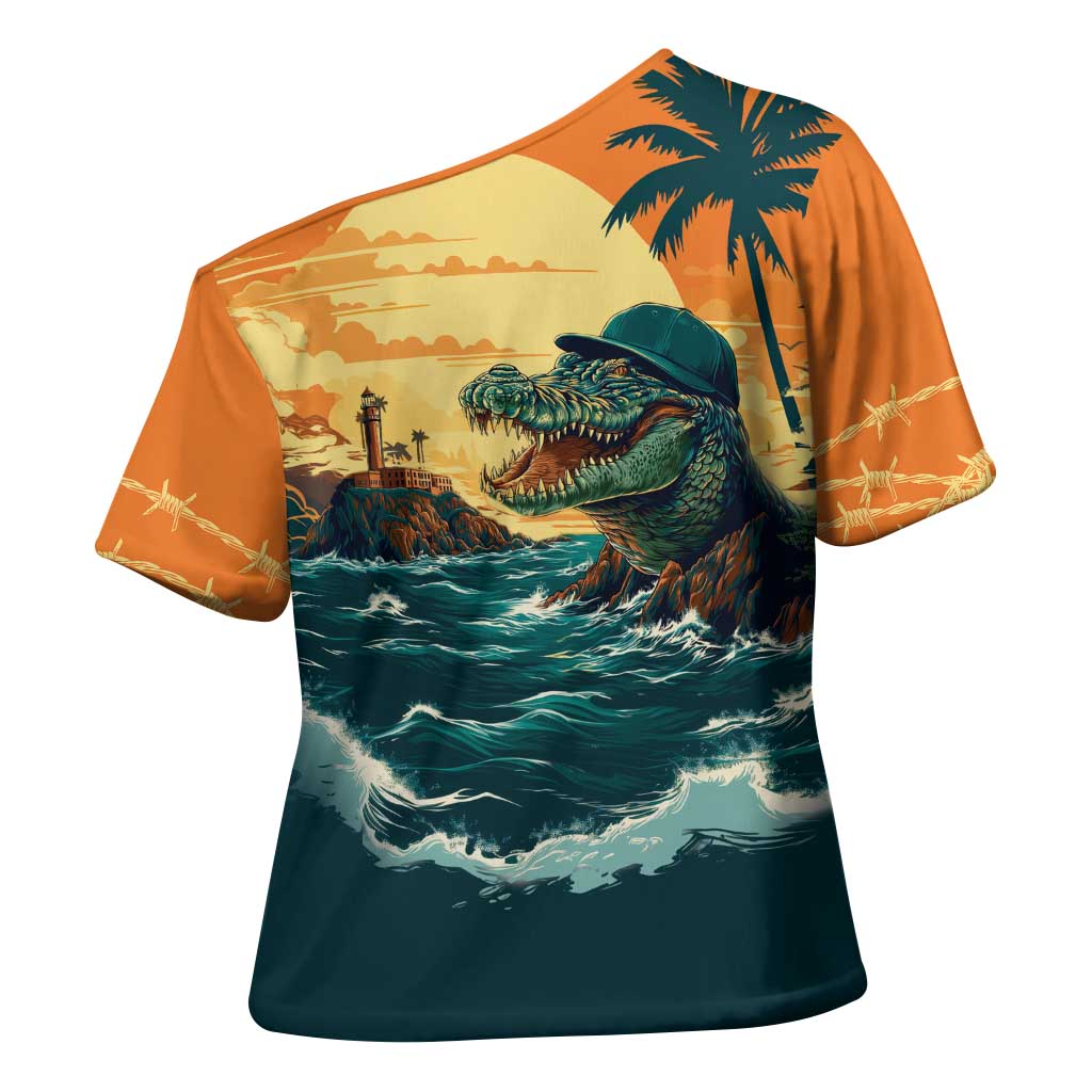 Everglades Alligator Alcatraz Vintage Cross Shoulder Shirt - Wonder Print Shop