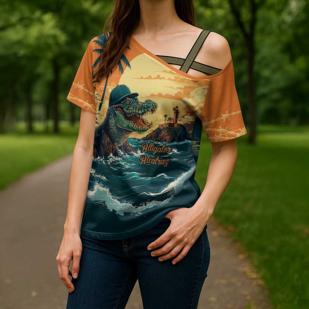 Everglades Alligator Alcatraz Vintage Cross Shoulder Shirt - Wonder Print Shop