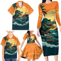 Everglades Alligator Alcatraz Vintage Family Matching Long Sleeve Bodycon Dress and Hawaiian Shirt - Wonder Print Shop