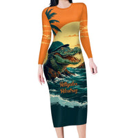Everglades Alligator Alcatraz Vintage Family Matching Long Sleeve Bodycon Dress and Hawaiian Shirt - Wonder Print Shop