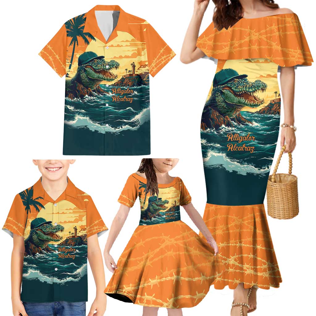 Everglades Alligator Alcatraz Vintage Family Matching Mermaid Dress and Hawaiian Shirt - Wonder Print Shop