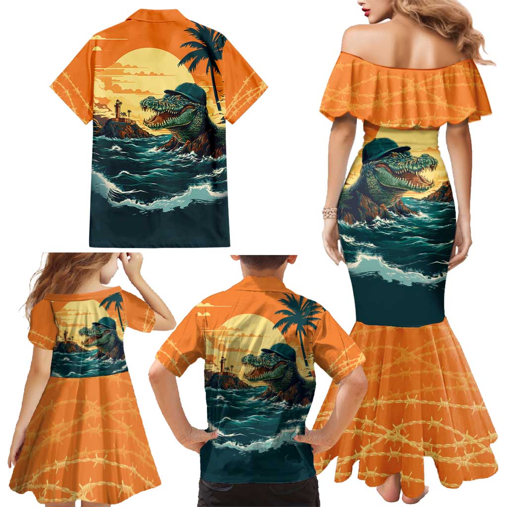 Everglades Alligator Alcatraz Vintage Family Matching Mermaid Dress and Hawaiian Shirt - Wonder Print Shop
