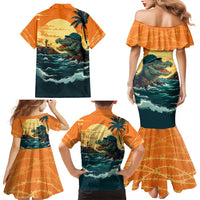 Everglades Alligator Alcatraz Vintage Family Matching Mermaid Dress and Hawaiian Shirt - Wonder Print Shop