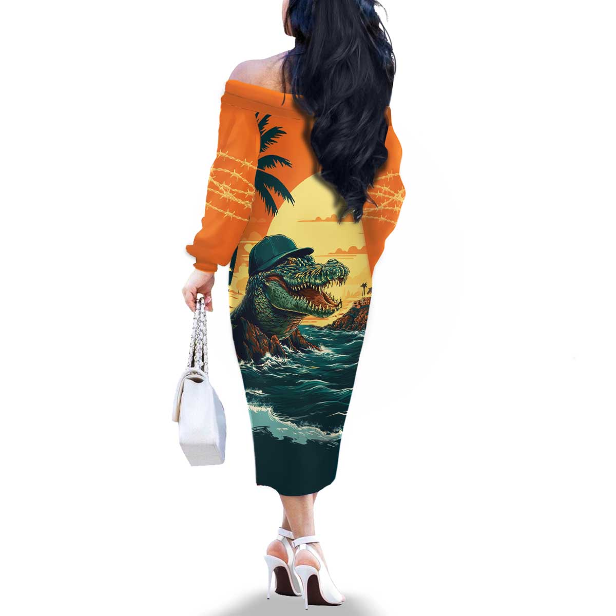 Everglades Alligator Alcatraz Vintage Family Matching Off The Shoulder Long Sleeve Dress and Hawaiian Shirt - Wonder Print Shop