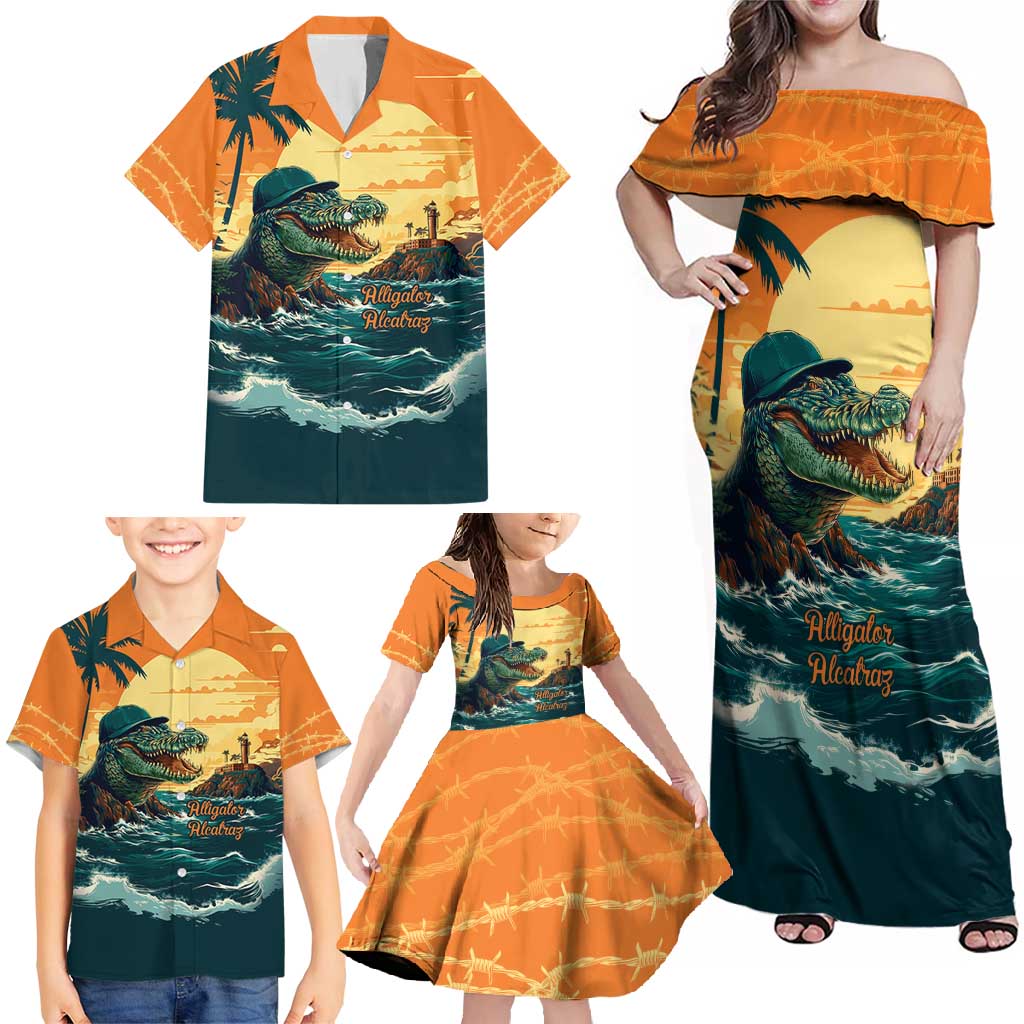 Everglades Alligator Alcatraz Vintage Family Matching Off Shoulder Maxi Dress and Hawaiian Shirt - Wonder Print Shop