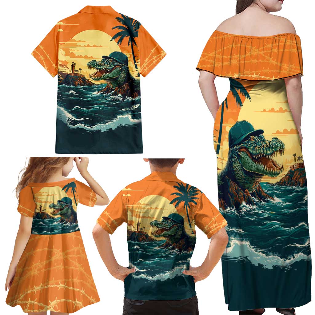 Everglades Alligator Alcatraz Vintage Family Matching Off Shoulder Maxi Dress and Hawaiian Shirt - Wonder Print Shop