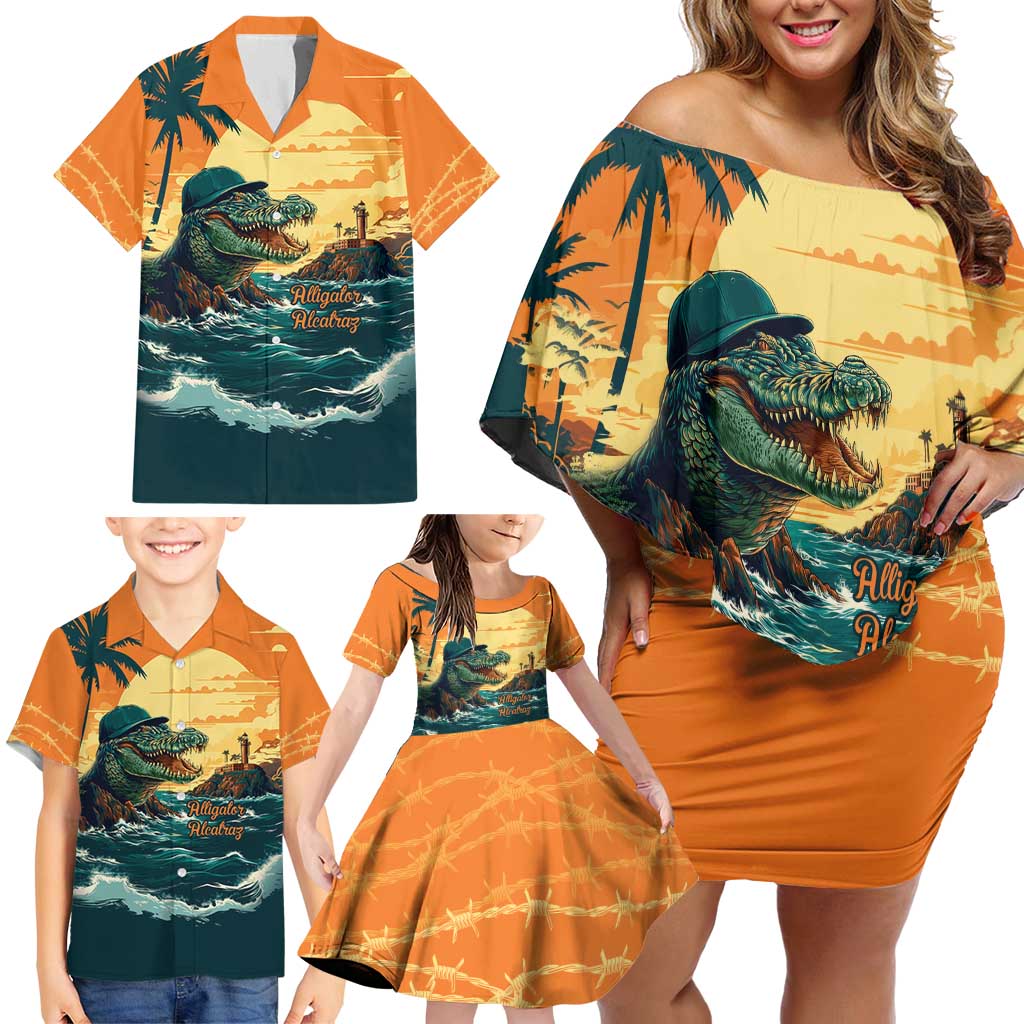 Everglades Alligator Alcatraz Vintage Family Matching Off Shoulder Short Dress and Hawaiian Shirt - Wonder Print Shop