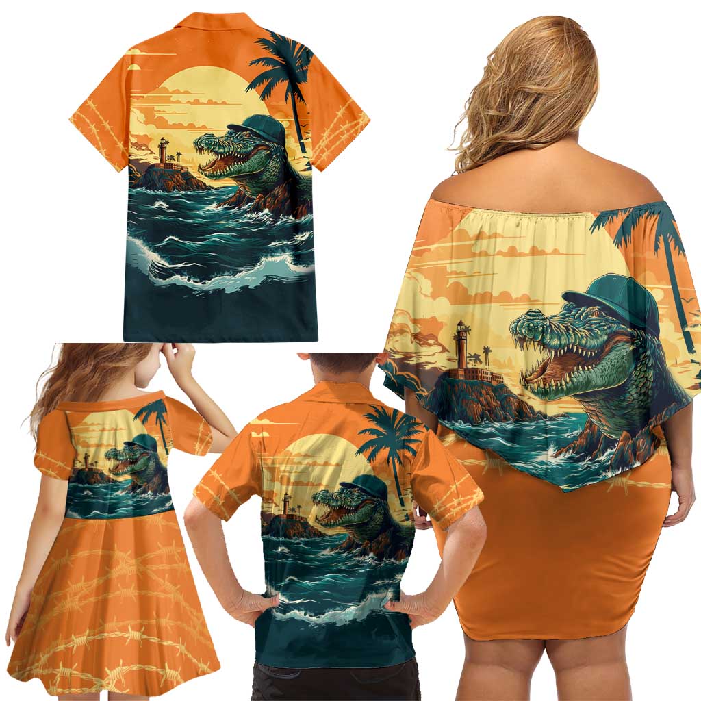 Everglades Alligator Alcatraz Vintage Family Matching Off Shoulder Short Dress and Hawaiian Shirt - Wonder Print Shop