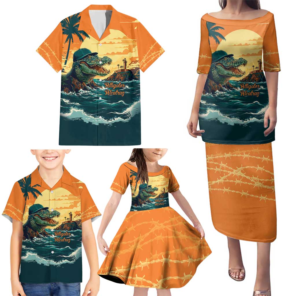 Everglades Alligator Alcatraz Vintage Family Matching Puletasi and Hawaiian Shirt - Wonder Print Shop