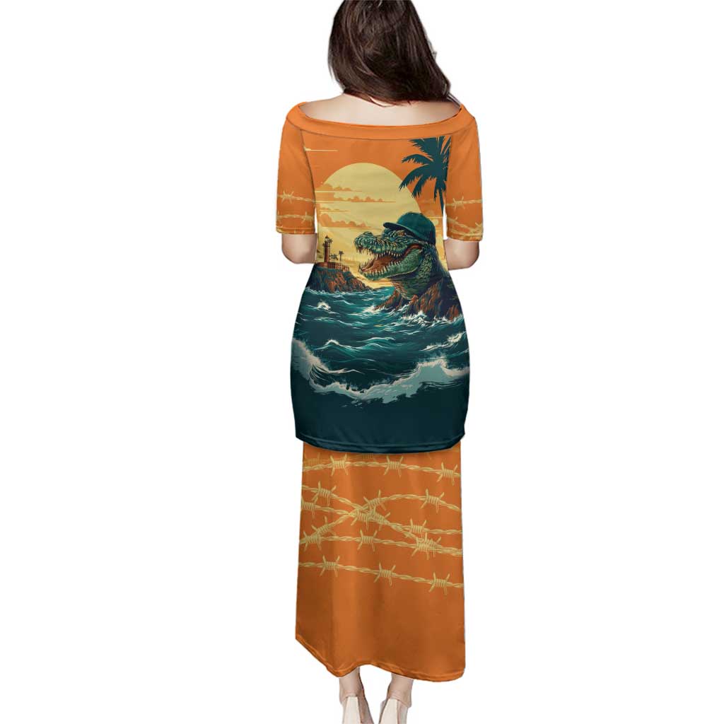 Everglades Alligator Alcatraz Vintage Family Matching Puletasi and Hawaiian Shirt - Wonder Print Shop