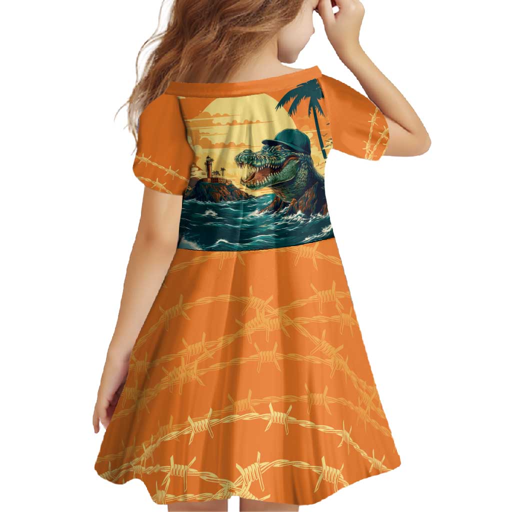 Everglades Alligator Alcatraz Vintage Family Matching Short Sleeve Bodycon Dress and Hawaiian Shirt - Wonder Print Shop