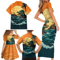 Everglades Alligator Alcatraz Vintage Family Matching Short Sleeve Bodycon Dress and Hawaiian Shirt - Wonder Print Shop