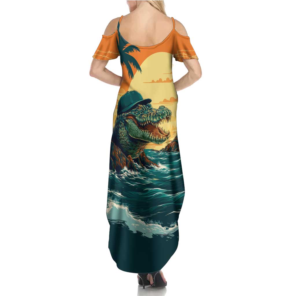 Everglades Alligator Alcatraz Vintage Family Matching Summer Maxi Dress and Hawaiian Shirt - Wonder Print Shop