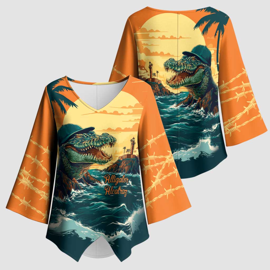 Everglades Alligator Alcatraz Vintage Kimono Sleeve Blouse - Wonder Print Shop
