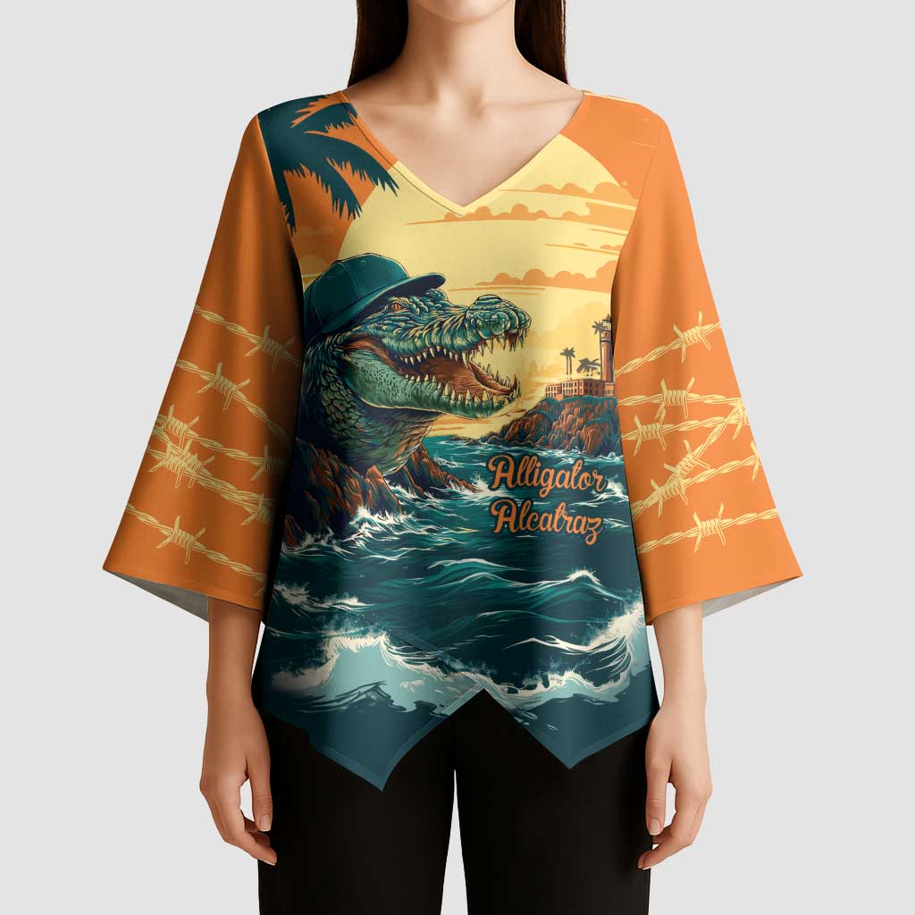 Everglades Alligator Alcatraz Vintage Kimono Sleeve Blouse - Wonder Print Shop
