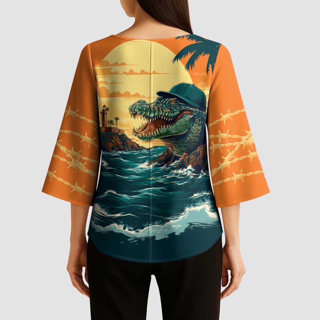 Everglades Alligator Alcatraz Vintage Kimono Sleeve Blouse - Wonder Print Shop