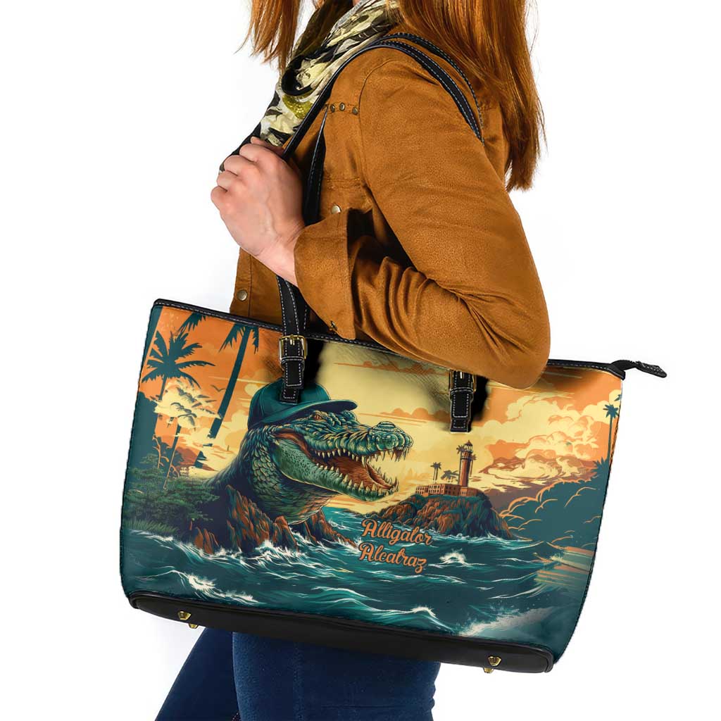 Everglades Alligator Alcatraz Vintage Leather Tote Bag - Wonder Print Shop