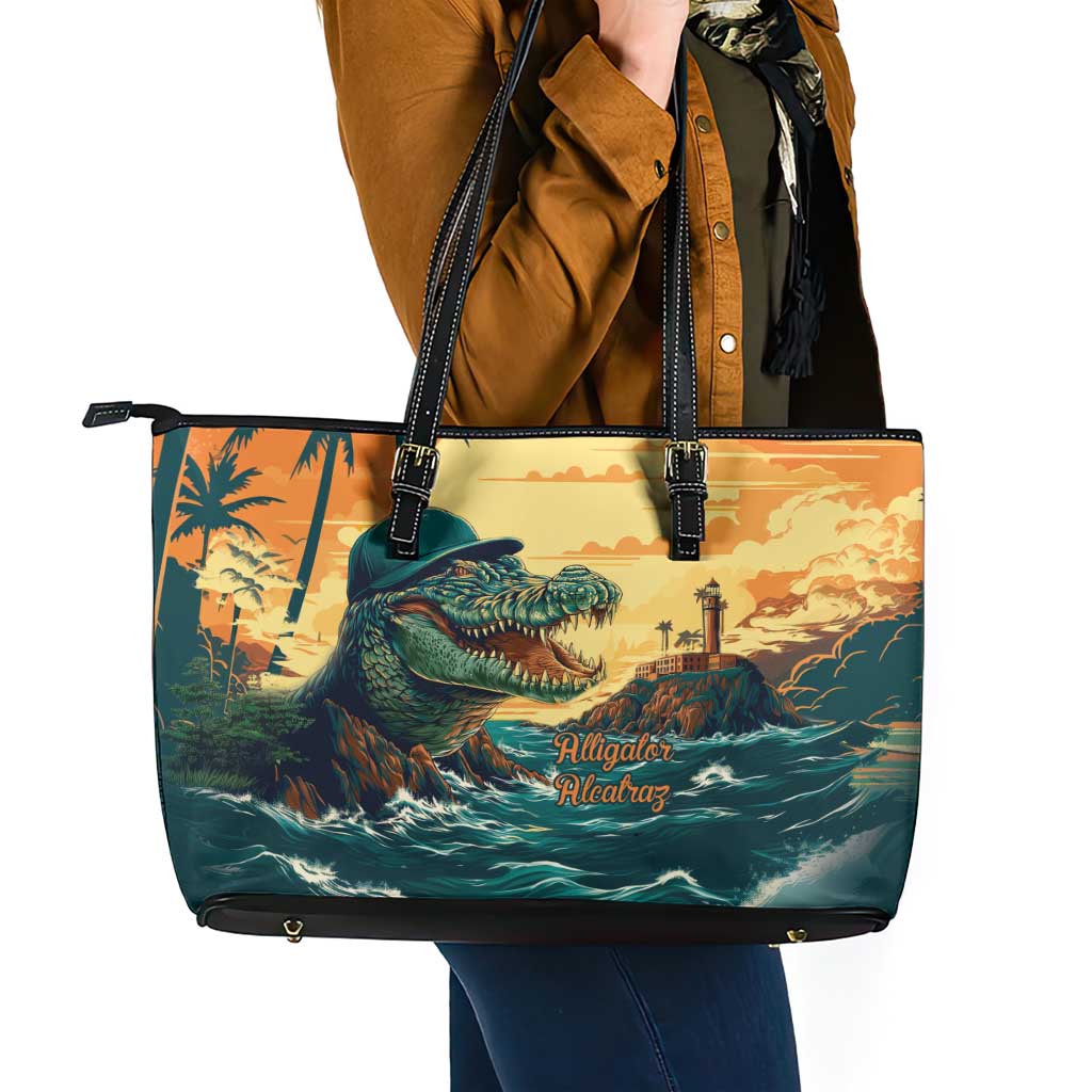 Everglades Alligator Alcatraz Vintage Leather Tote Bag - Wonder Print Shop