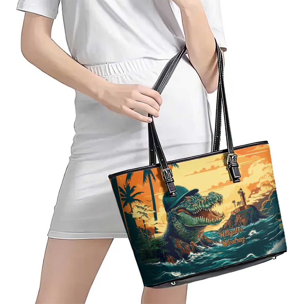 Everglades Alligator Alcatraz Vintage Leather Tote Bag - Wonder Print Shop