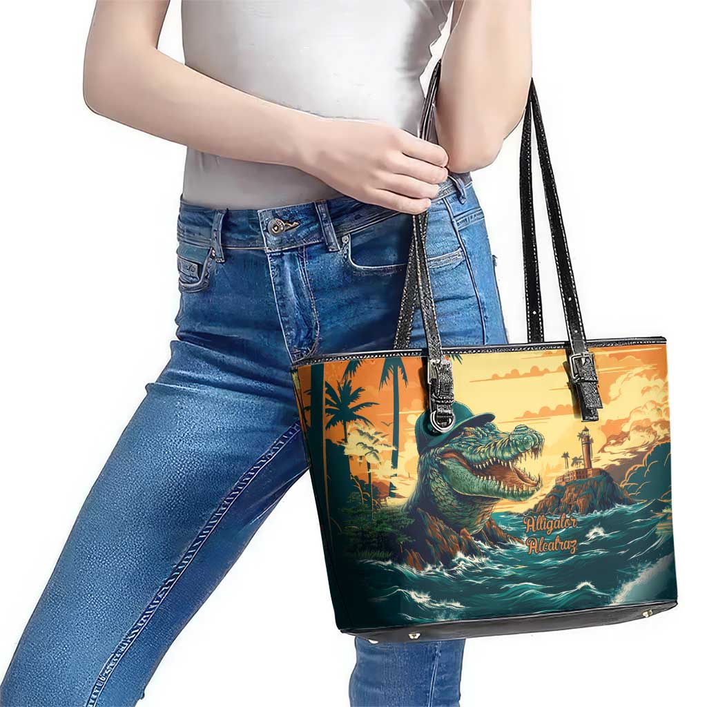 Everglades Alligator Alcatraz Vintage Leather Tote Bag - Wonder Print Shop