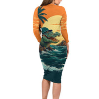 Everglades Alligator Alcatraz Vintage Long Sleeve Bodycon Dress - Wonder Print Shop