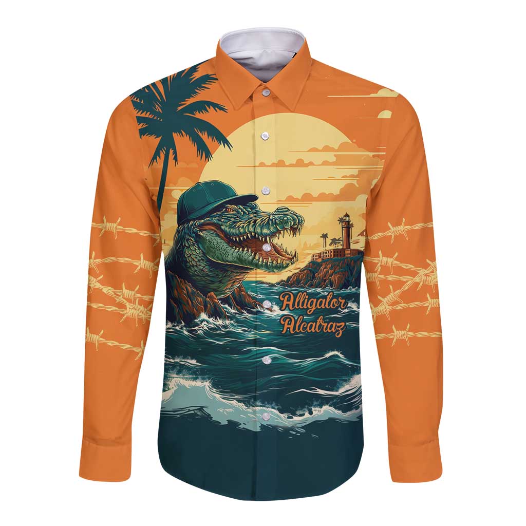 Everglades Alligator Alcatraz Vintage Long Sleeve Button Shirt - Wonder Print Shop