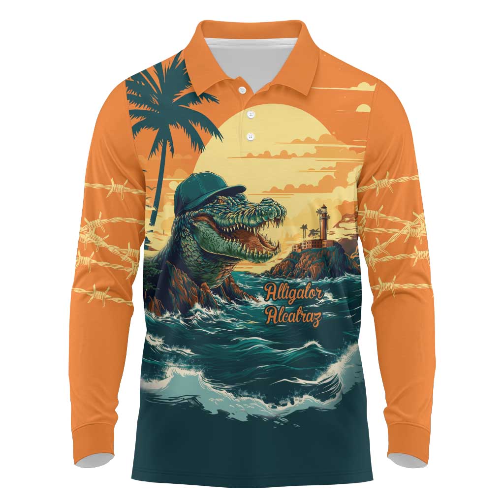 Everglades Alligator Alcatraz Vintage Long Sleeve Polo Shirt - Wonder Print Shop