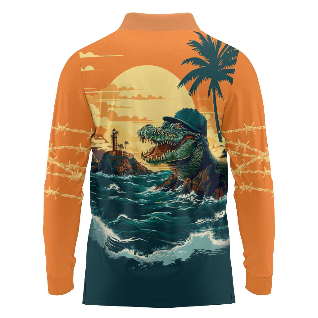Everglades Alligator Alcatraz Vintage Long Sleeve Polo Shirt - Wonder Print Shop