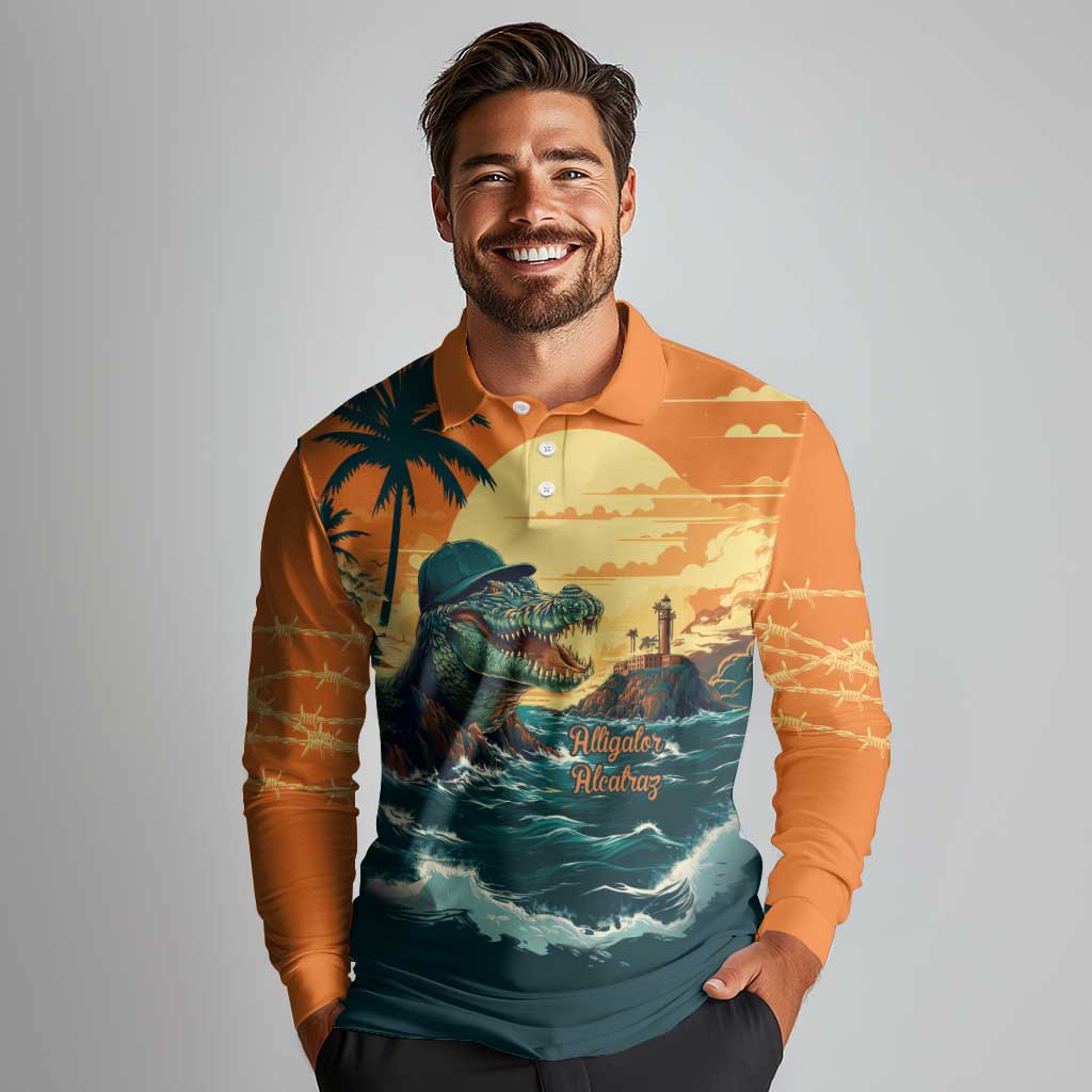 Everglades Alligator Alcatraz Vintage Long Sleeve Polo Shirt - Wonder Print Shop