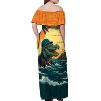Everglades Alligator Alcatraz Vintage Off Shoulder Maxi Dress - Wonder Print Shop