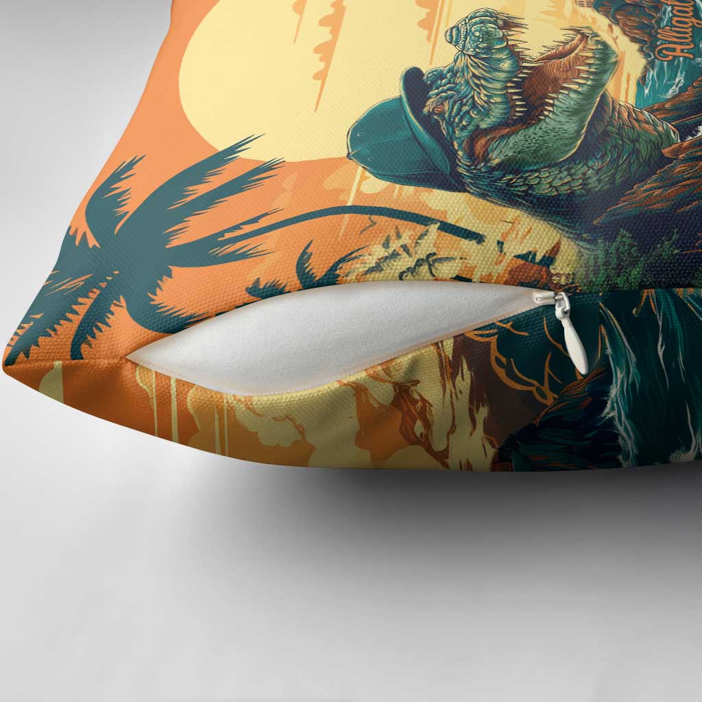 Everglades Alligator Alcatraz Vintage Pillow Cover - Wonder Print Shop