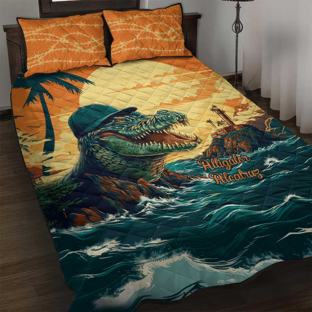 Everglades Alligator Alcatraz Vintage Quilt Bed Set - Wonder Print Shop