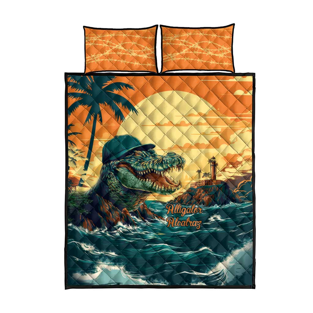 Everglades Alligator Alcatraz Vintage Quilt Bed Set - Wonder Print Shop