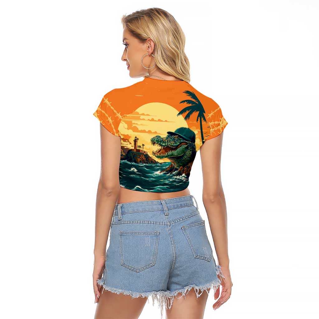 Everglades Alligator Alcatraz Vintage Raglan Cropped T Shirt - Wonder Print Shop
