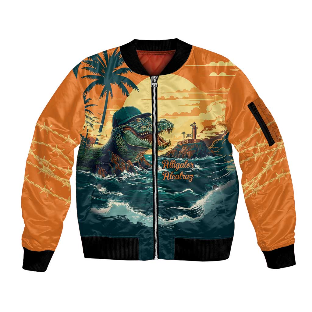 Everglades Alligator Alcatraz Vintage Sleeve Zip Bomber Jacket - Wonder Print Shop