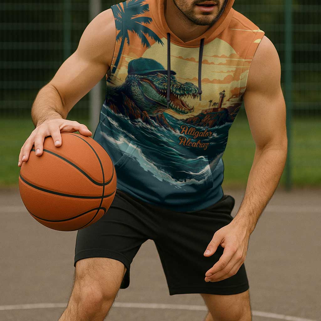 Everglades Alligator Alcatraz Vintage Sleeveless Hoodie - Wonder Print Shop