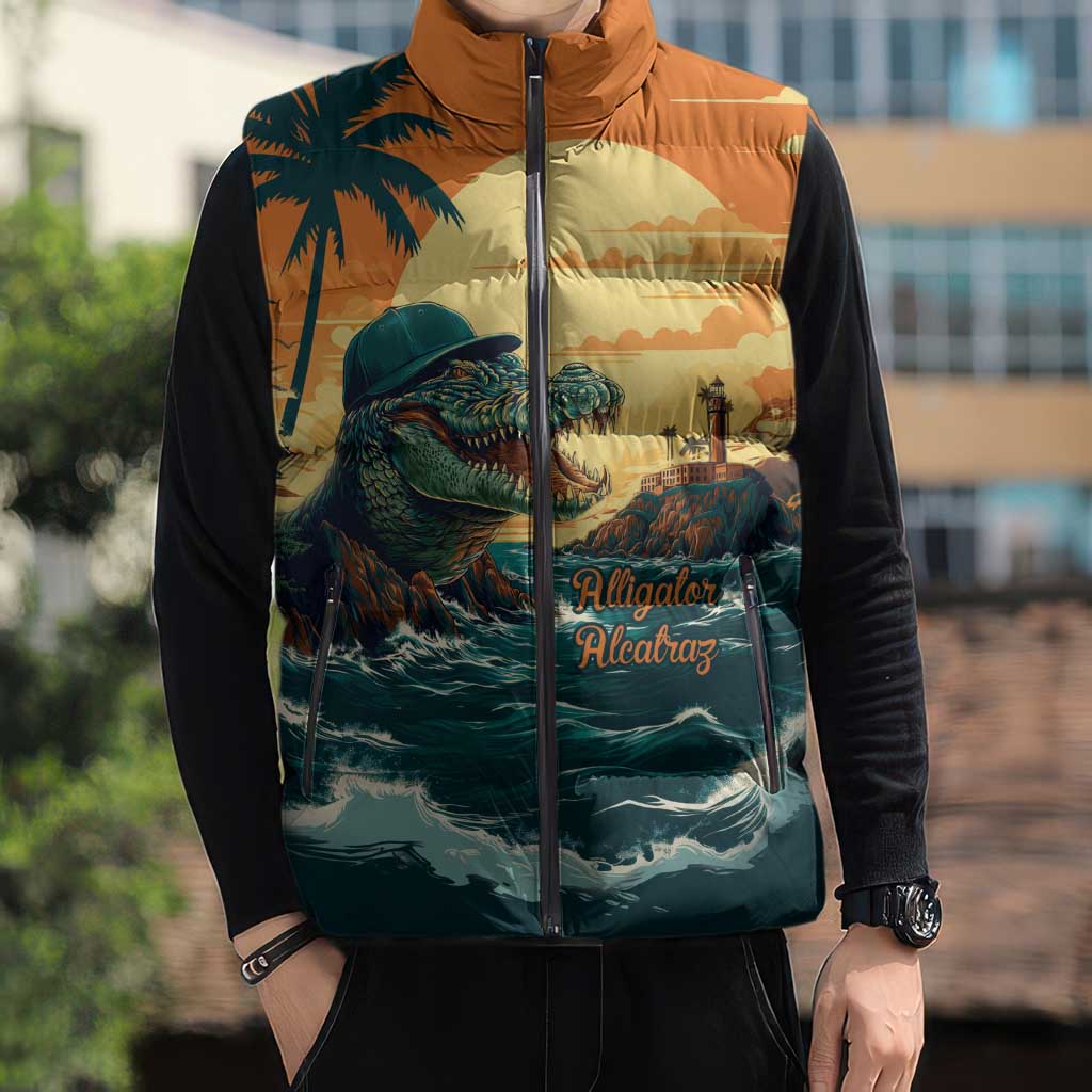 Everglades Alligator Alcatraz Vintage Sleeveless Puffer Jacket - Wonder Print Shop