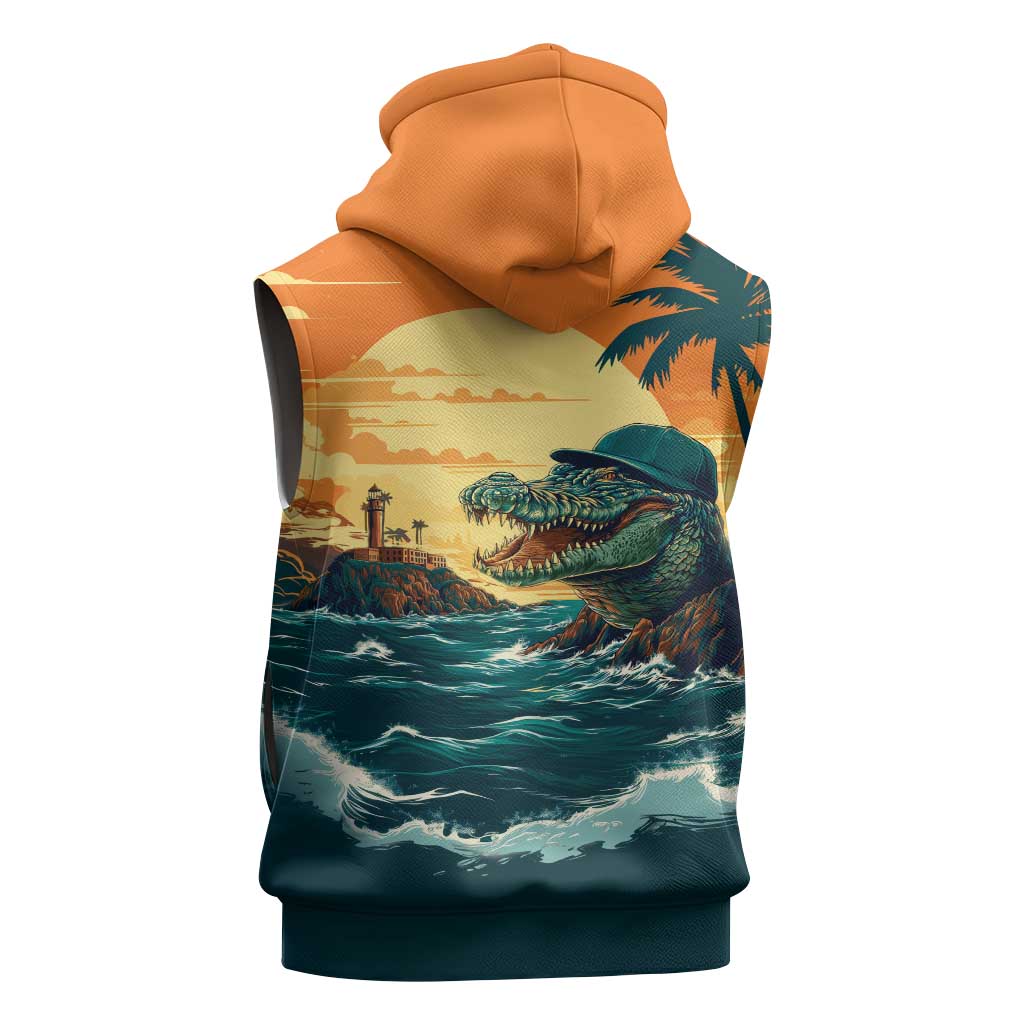 Everglades Alligator Alcatraz Vintage Sleeveless Zip Hoodie - Wonder Print Shop