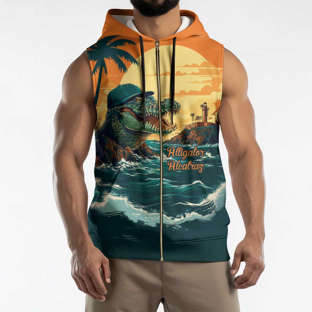 Everglades Alligator Alcatraz Vintage Sleeveless Zip Hoodie - Wonder Print Shop