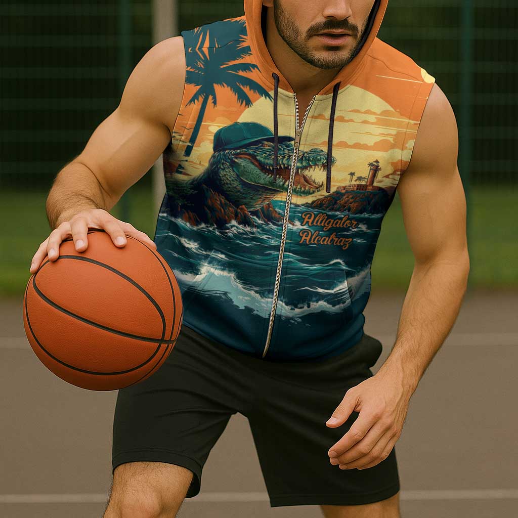 Everglades Alligator Alcatraz Vintage Sleeveless Zip Hoodie - Wonder Print Shop