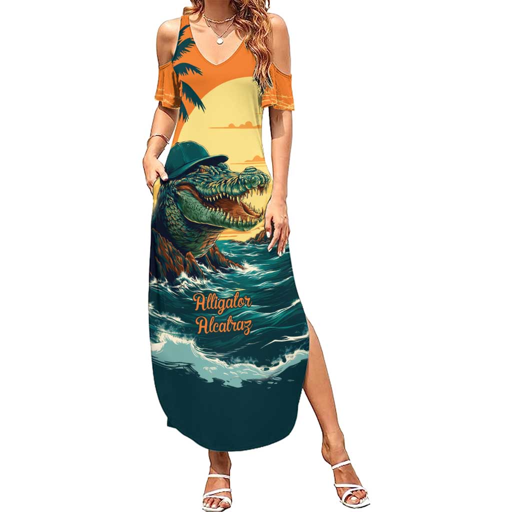 Everglades Alligator Alcatraz Vintage Summer Maxi Dress - Wonder Print Shop
