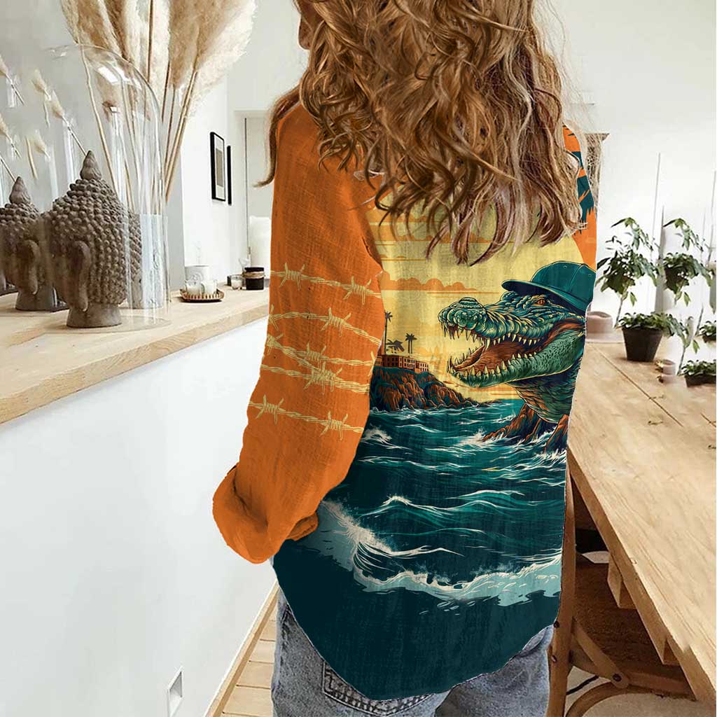 Everglades Alligator Alcatraz Vintage Women Casual Shirt - Wonder Print Shop