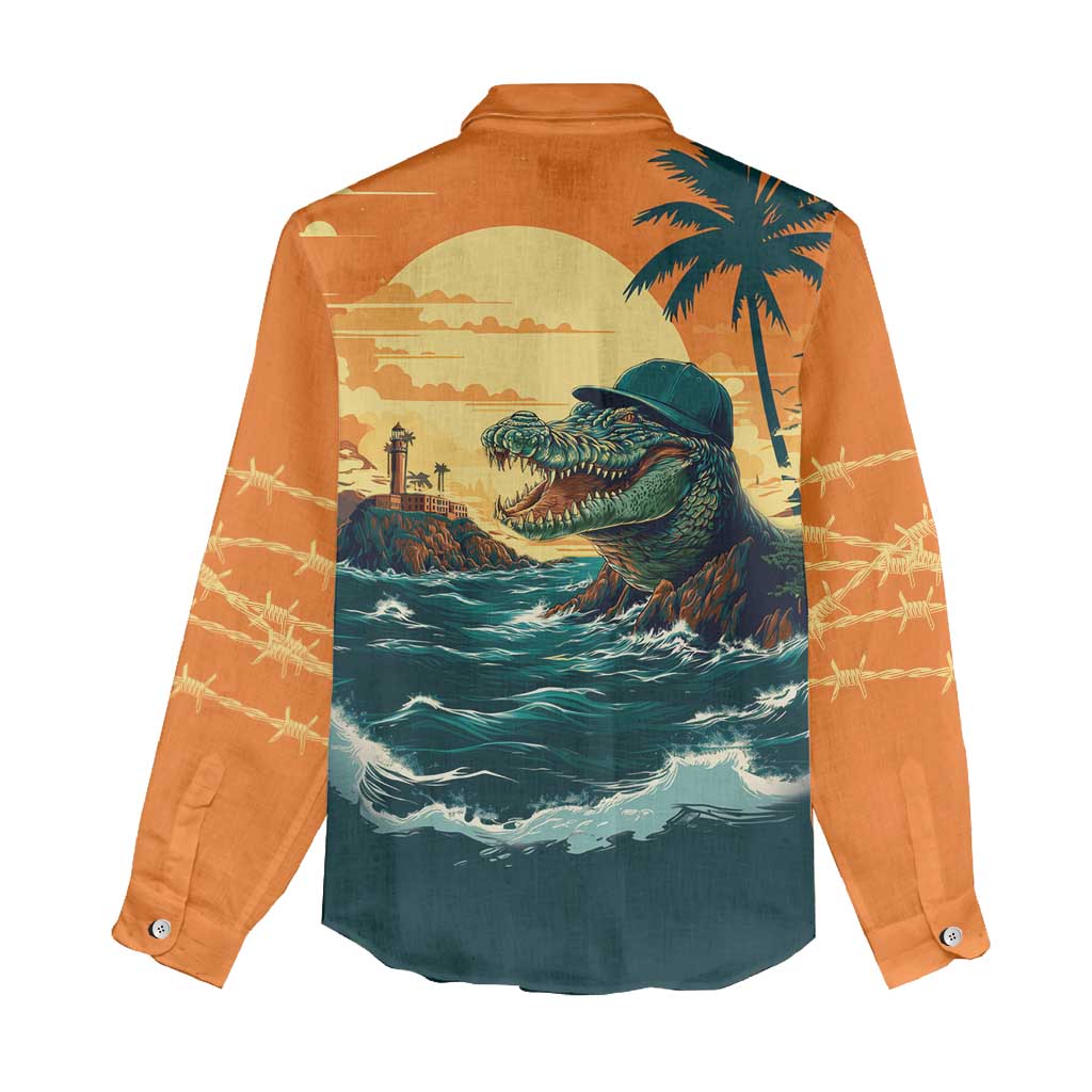 Everglades Alligator Alcatraz Vintage Women Casual Shirt - Wonder Print Shop