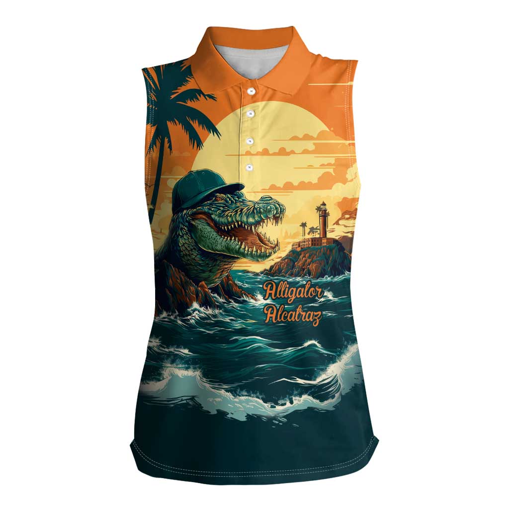 Everglades Alligator Alcatraz Vintage Women Sleeveless Polo Shirt - Wonder Print Shop