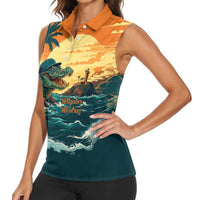 Everglades Alligator Alcatraz Vintage Women Sleeveless Polo Shirt - Wonder Print Shop