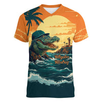 Everglades Alligator Alcatraz Vintage Women V-Neck T-Shirt - Wonder Print Shop